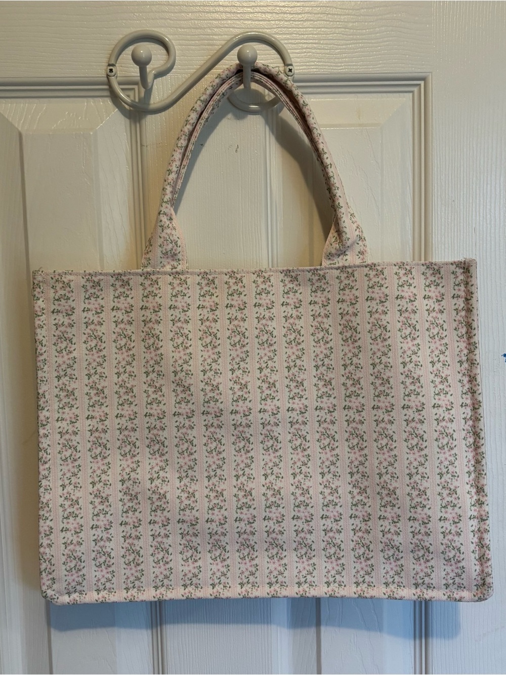 White and Pink Multicolored Floral Tote Bag - Women's Handbag